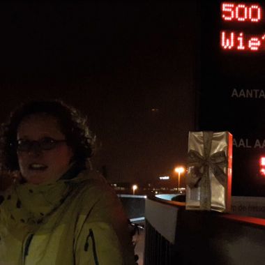 Kristina De Swert als 500 000ste fietser over fietsbrug in Berchem