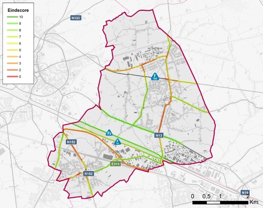 Overzichtskaartje BFF routes in Olen