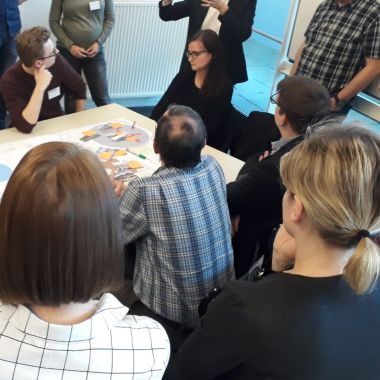 Groep mensen overlegt rond/over een kaart