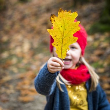 Kind met herfstblad