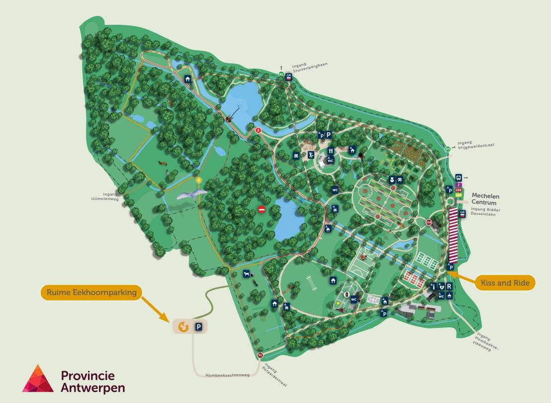 plan Vrijbroekpark met aanduiding werken aan hoofdingang