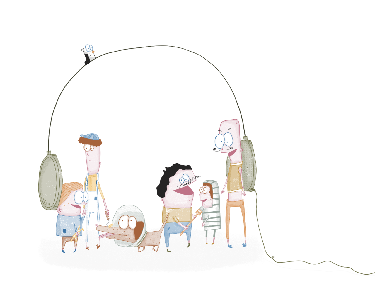 Trampoline - Volwassenen en kinderen met hoofdtelefoon over hen heen