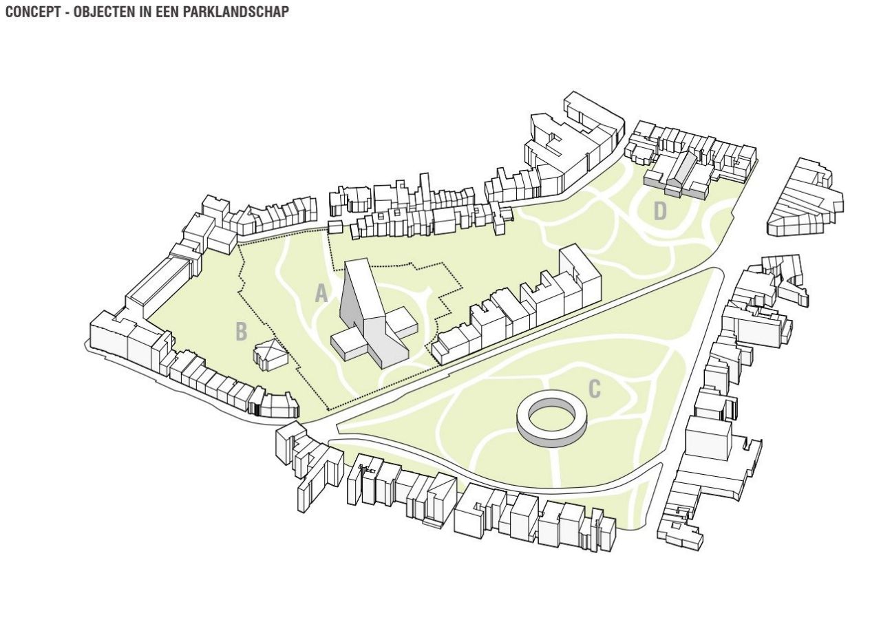 provinciehuis concept objecten in parklandschap